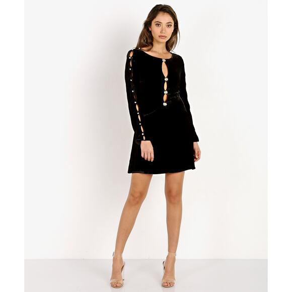 For Love & Lemons Beatrix Velvet Button Sleeve Dress - Picture 1 of 7